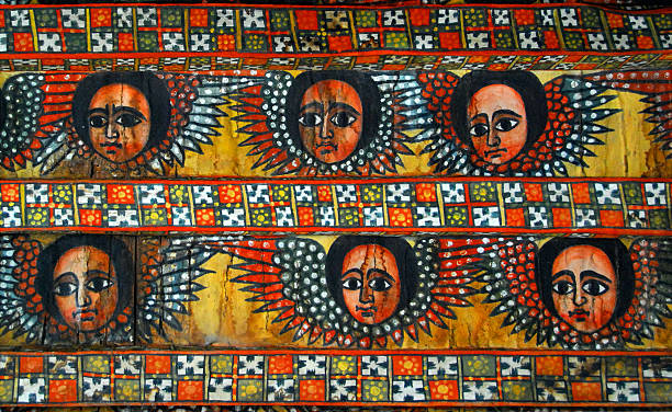 Ethiopian angels Gondar, Amhara Region, Ethiopia: pattern at the Debre Berham Selassie / Trinity at the Mount of Light church, built in the 18th century - angel faces - winged Ethiopian cherubs - Ethiopian Orthodox Tewahedo Church - photo by M.Torres ancient ethiopia stock pictures, royalty-free photos & images