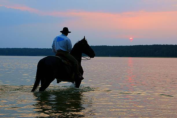 rider na koniu obserwując wschód słońca - cowboy horseback riding nature blue zdjęcia i obrazy z banku zdjęć