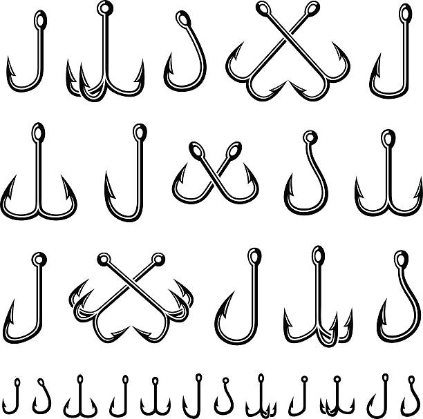 Fishing hooks set. Vector Collection fishing hooks set, edit size and color, vector hook equipment stock illustrations