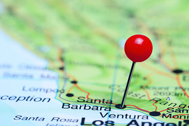 istock Santa Barbara pinned on a map of USA 500055830