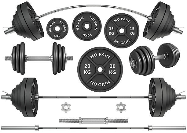 istock Shots of a metal barbells and weights 500056674