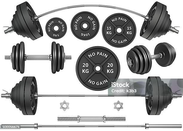 Shots Of A Metal Barbells And Weights Stock Photo - Download Image Now - White Background, Gymnastics Bar, Weight Training