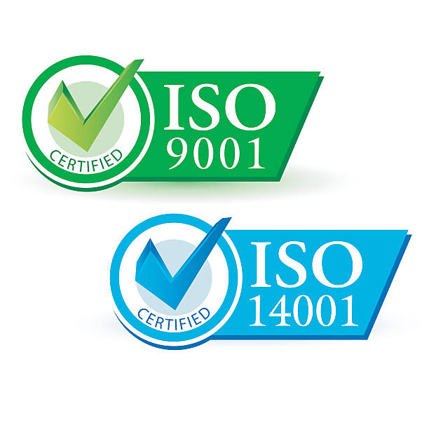 ISO 9001 and ISO 14001 ISO 9001 and ISO 14001 certified 2015 stock illustrations