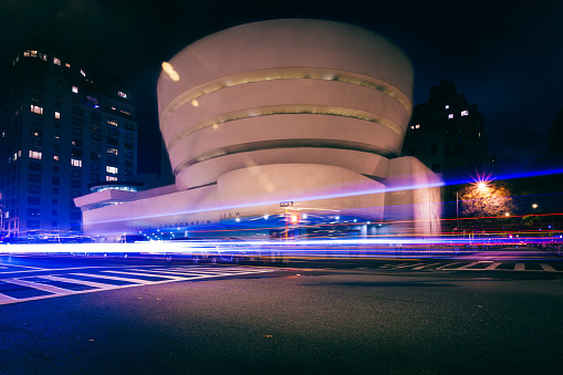 New York, United States - December 3, 2015: The Solomon R. Guggenheim Museum. Located in the Upper East Side of Manhattan it houses a permanent collection from Impressionist to Modern and Contemporary Art and also non permanent art collections Designed by Frank Lloyd Wright its doors first opened in 1959.
