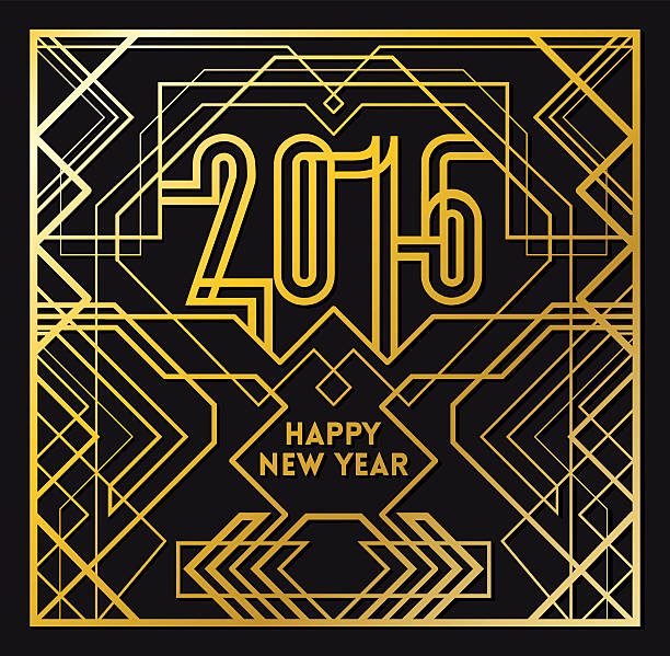 2016 Greeting Card in Art Deco Gold Style vector art illustration