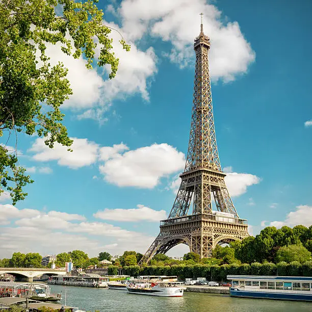 The Eiffel tower from the river Seine in Paris, France