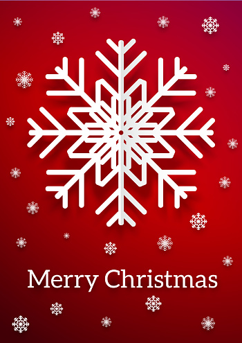 Vector a4 format proportion Christmas or New Years Red  Poster  with Snowflakes made of cutout paper stars 