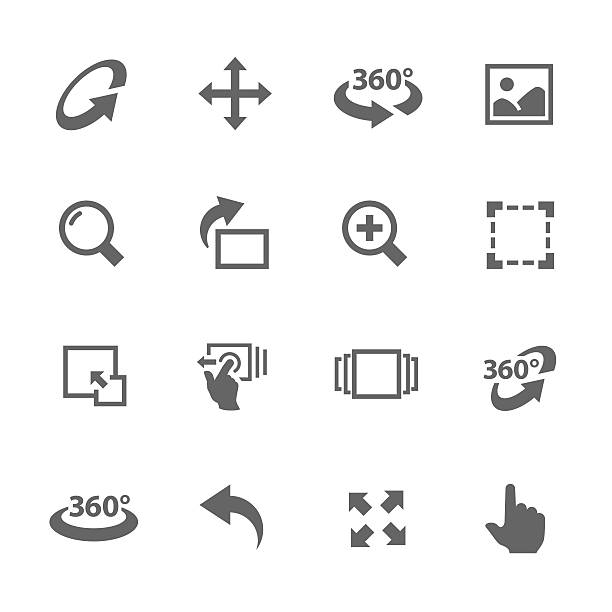 Image Manipulation Icons Simple Icons Set with Gray Design Elements of Image Manipulations, Scrolling, Rotating, Zooming, Expanding and more.  change borders stock illustrations