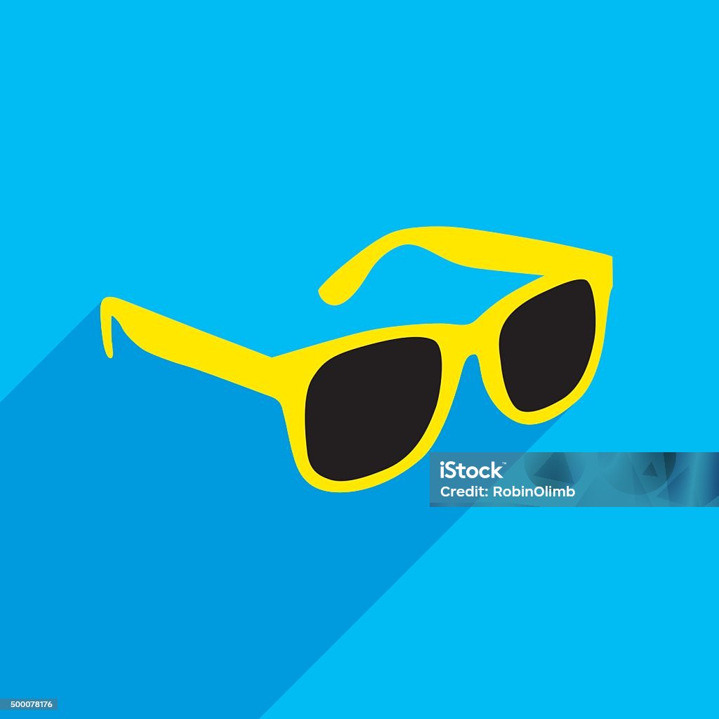 Sunglasses Icon Vector illustration of a pair of sunglasses with shadow on a blue square background. Sunglasses stock vector