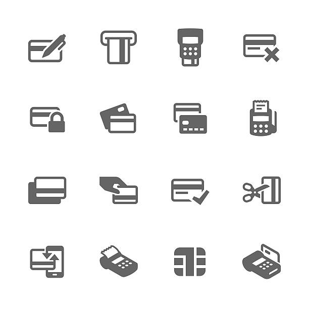 Simple Credit Cards Icons Simple Set of Credit Cards Related Vector Icons. Contains such icons as payment, chip, security, transactions and more.  paid icon stock illustrations