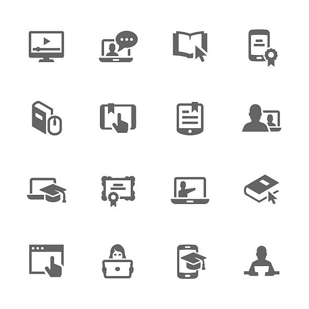 illustrations, cliparts, dessins animés et icônes de icônes de l'éducation en ligne simple - computer icon symbol e reader mobile phone