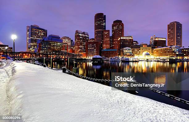 Boston Skyline During The Historic 2015 Winter Stock Photo - Download Image Now - Boston - Massachusetts, Snow, 2015