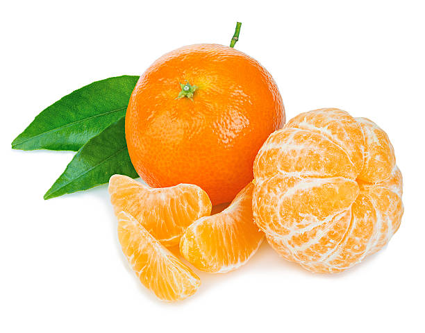 istock Ripe mandarin with leaves close-up on a white background. 500094786