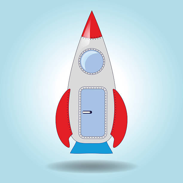 Rocket On A Blue Background Cartoon Drawing Stock Illustration - Download  Image Now - 2015, Art, Art And Craft - iStock