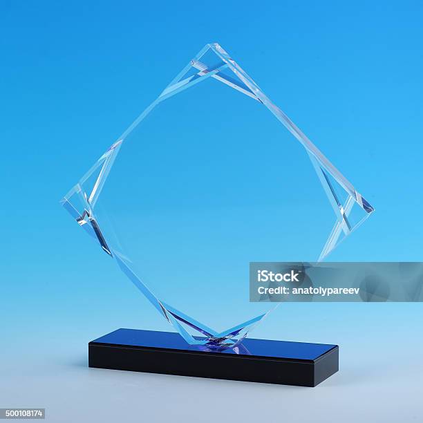 Acrylic Cup Glass Award Stock Photo - Download Image Now - Award, Blue, Crystal