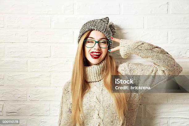 Funny Hipster Girl In Winter Clothes Going Crazy Stock Photo - Download  Image Now - Winter, Women, Teenage Girls - iStock