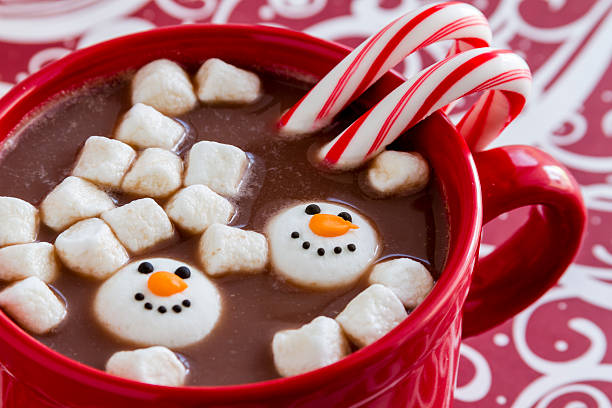 Hot Chocolate with Candy and Cookies stock photo