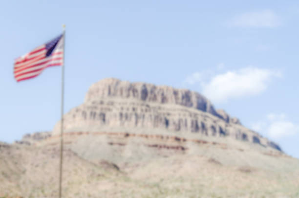 Defocused background with Spirit Mountain and US Flag
