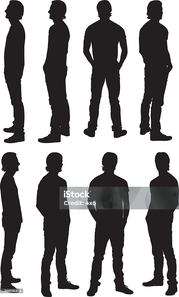 Man standing in various views Man standing in various viewshttp://www.twodozendesign.info/i/1.png In Silhouette stock vector