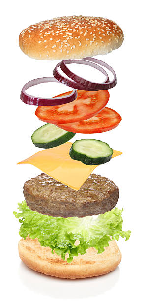 istock Flying ingredients of hamburger isolated on white 500119199