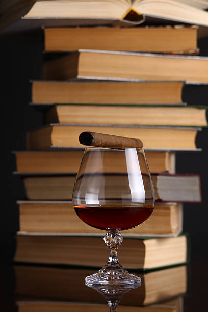 istock Glass of brandy and books 500123339