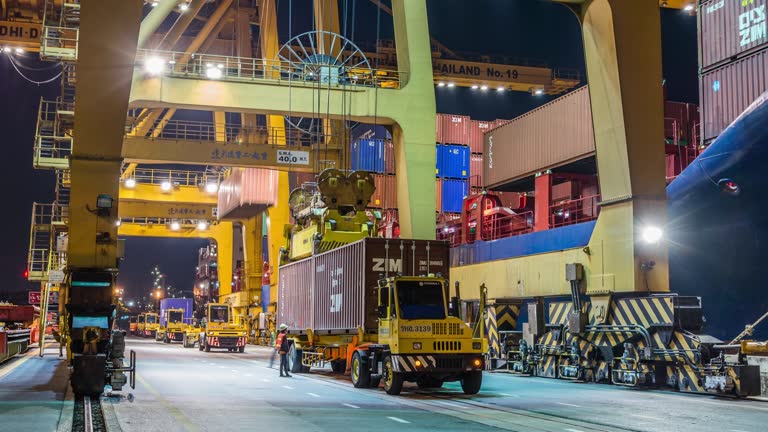 Container ship in the harbor in Asia 4K Time-Lapse