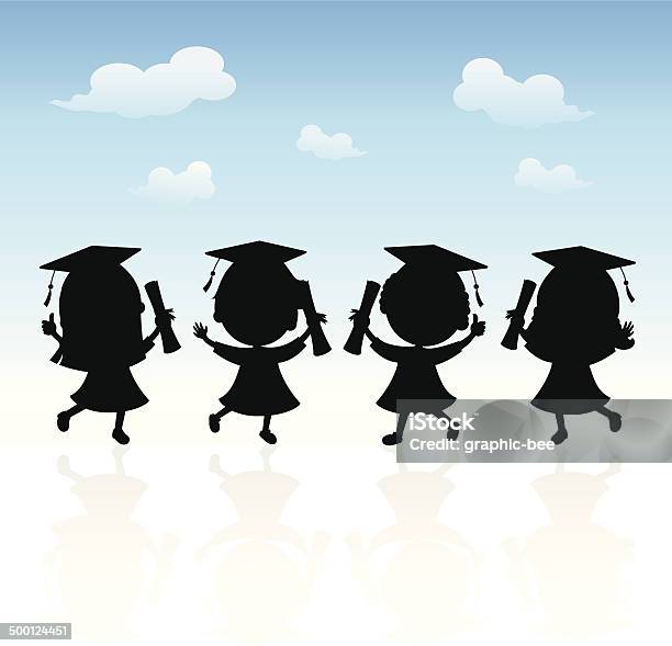 Happy Graduation Kids Silhouette Stock Illustration - Download Image Now - Graduation, Preschool, Award