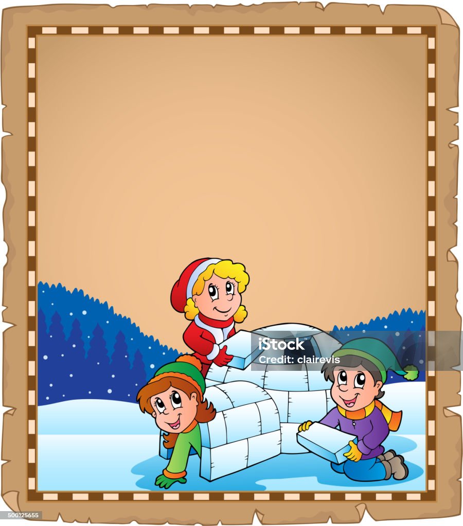 Parchment with children and igloo Parchment with children and igloo - eps10 vector illustration. Activity stock vector