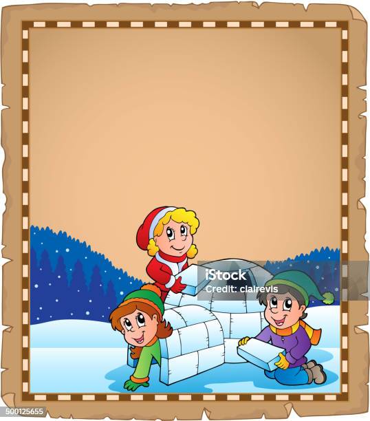 Parchment With Children And Igloo Stock Illustration - Download Image Now - Activity, Art, Art And Craft