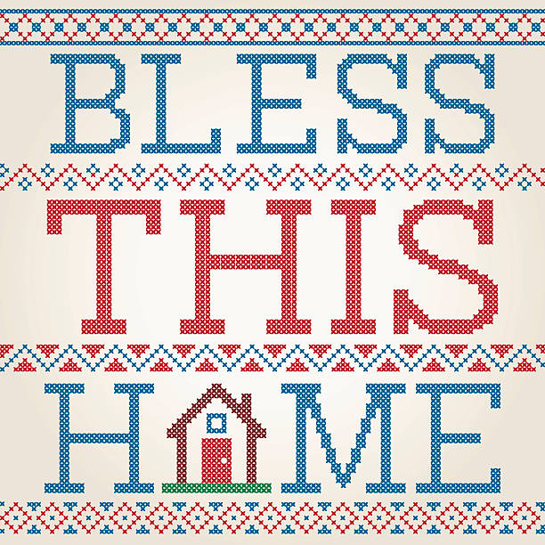 пересеките отстрочкой bless это домашнего интерьера дизайн с каймой - house blessing stock illustrations