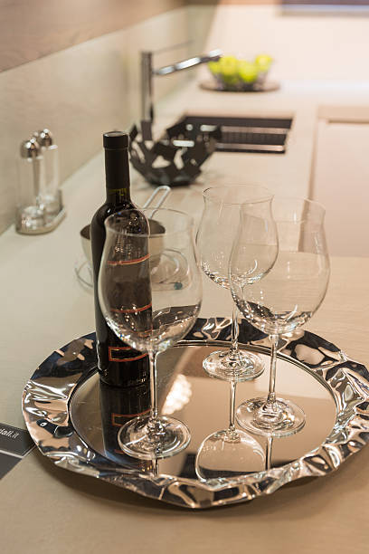 istock Tray with wine and glaases 500131602