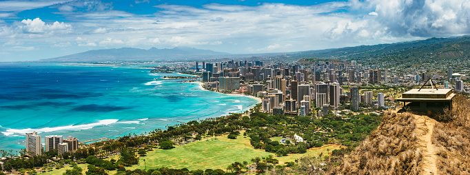 Panoramic Aerial View of Honolulu, Oahu. Hawaii.