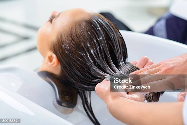 Clients Hair Is Being Reconditioned Stock Photo - Download Image Now - Hair Treatment, Hair Salon, Shampoo