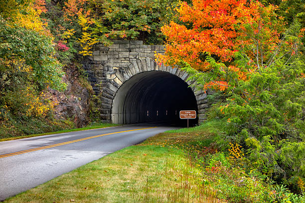tunel na blue ridge parkway w karolinie północnej - blue ridge mountains blue ridge parkway north carolina autumn zdjęcia i obrazy z banku zdjęć