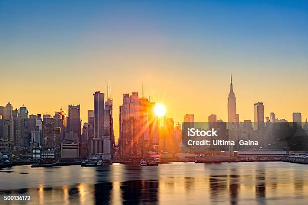 Midtown Manhattan Skyline At Sunrise Stock Photo - Download Image Now - Sunrise - Dawn, City, New York City