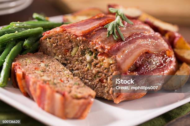 Bacon Wrapped Meatloaf Stock Photo - Download Image Now - Bacon, Meat Loaf - Food, Wrapped