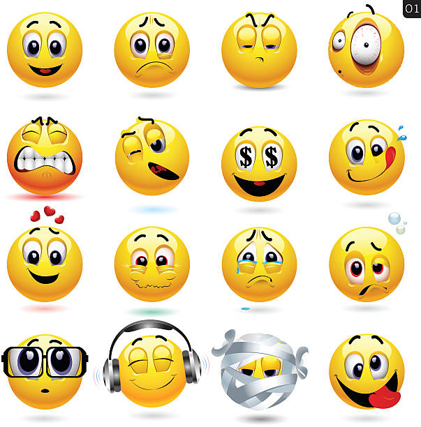 vector set of smiley icons - crying grimacing facial expression human face stock illustrations