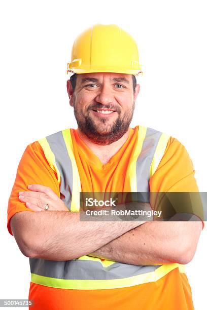 Trabajador De Construcción Foto de stock y más banco de imágenes de Fondo blanco - Fondo blanco, Trabajador de construcción, 30-39 años