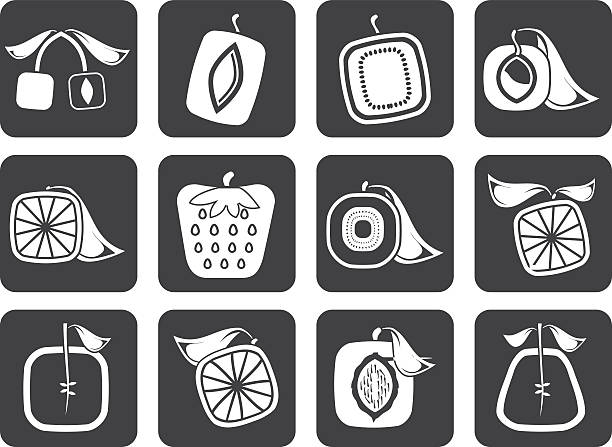 Silhouette Abstract square fruit icons Silhouette Abstract square fruit icons - vector icon set hrant dink stock illustrations