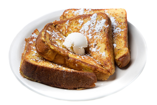 French toast with melted butter and maple syrup.