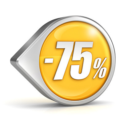 Discount sale 75% yellow icon with pointer. 