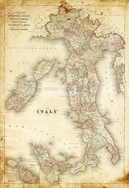 ilustrações de stock, clip art, desenhos animados e ícones de mapa da itália 1863 - sicily map old cartography