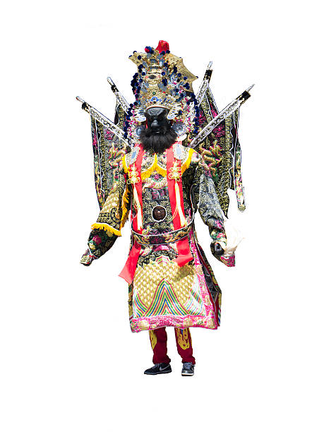 Lukang, Changhua, Taiwan - June 28, 2014 : The guard of Chinese god and someone control the doll.Take shoot place is a temple for offering sacrifices to Mazu in Lukang. Taiwan.