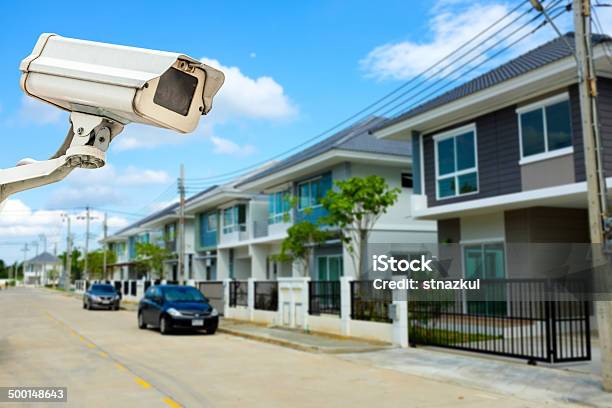 Cctv Camera Or Surveillance With Village In Background Stock Photo - Download Image Now