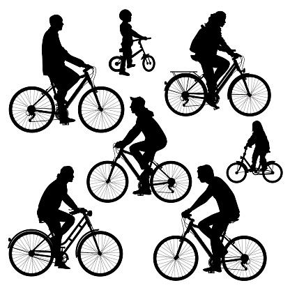 Bicyclists silhouettes collection. Vector illustration