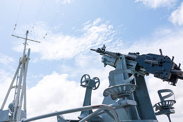 Gun and cannon in the battleship stock photo