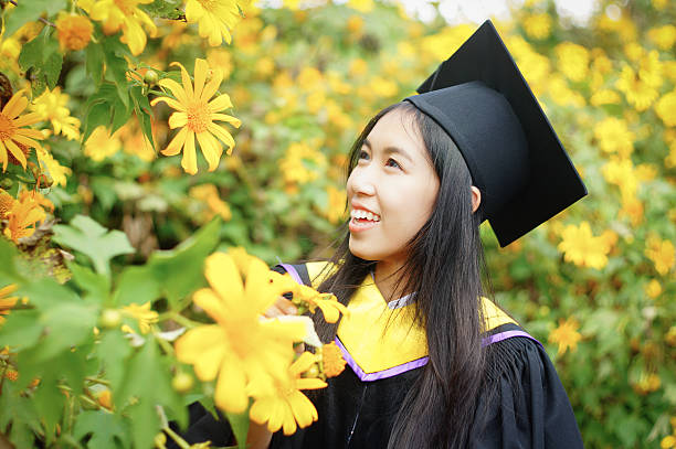 istock graduate in Mexican Sunflower field 500156510