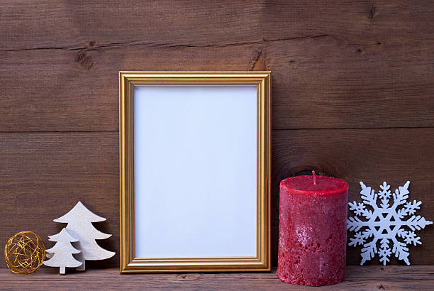 istock Frame With Candle And Christmas Decoration, Copy Space 500157732