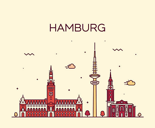 hamburger skyline linearen stil vektor illustration - hamburg stock-grafiken, -clipart, -cartoons und -symbole