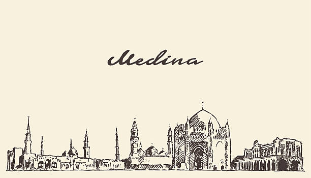 Medina skyline vector engraved illustration drawn Medina skyline vector engraved illustration hand drawn al madinah stock illustrations